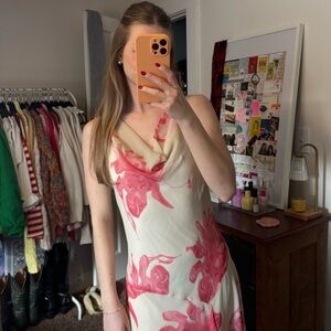 Vintage Cream & Pink Midi Dress